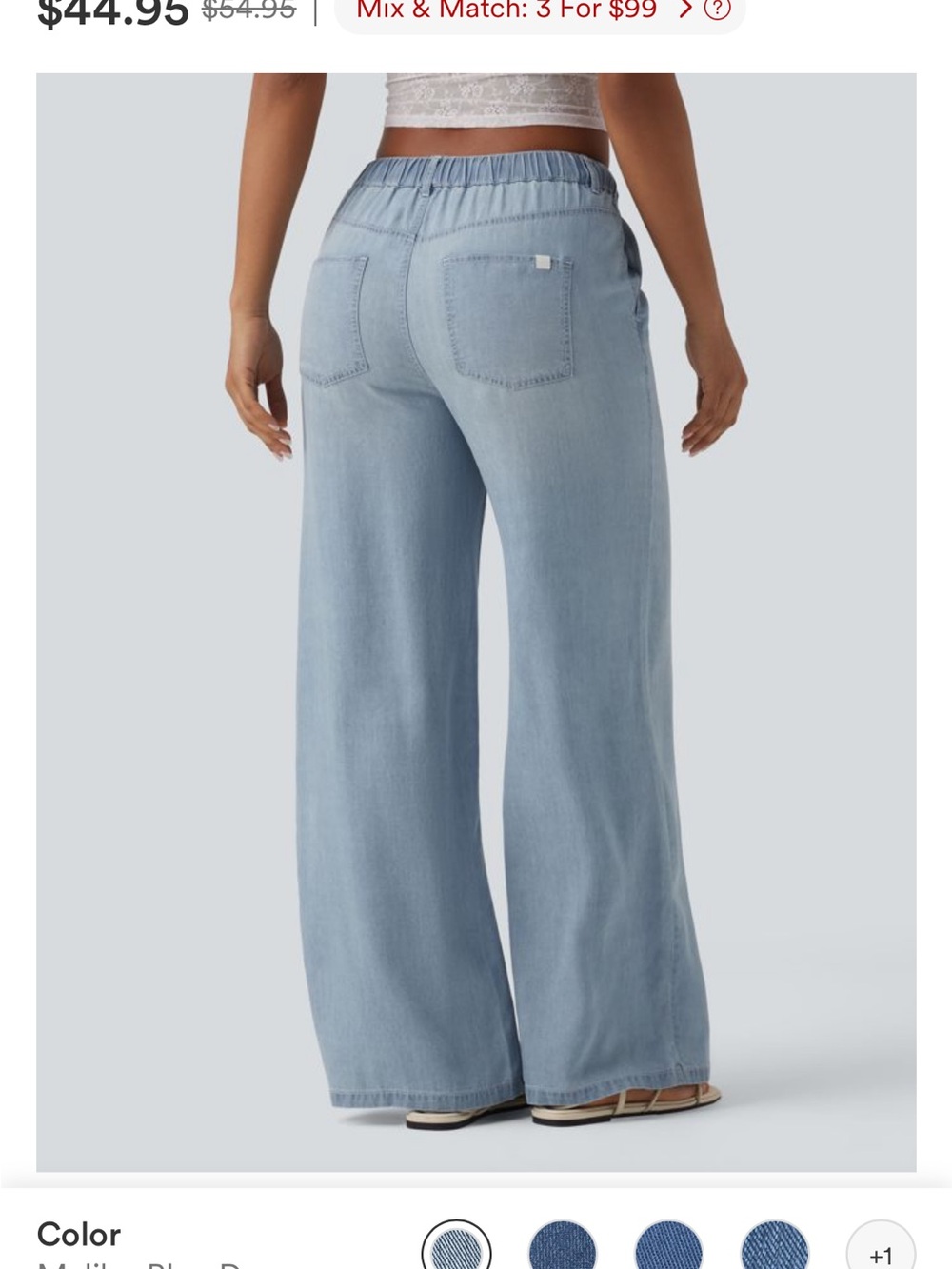HALARA Light Blue Wide-Leg Jeans with Elastic Waist